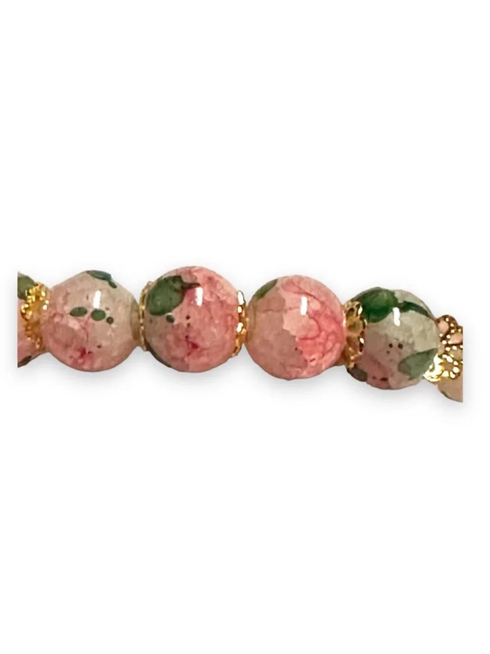 Crackled Glass Ombre Cherry Blossom Bracelet - Pink & Green Floral Stretch Brace
